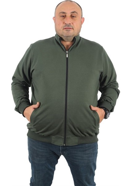 Büyük Beden Basic Mevsimlik Fermuarlı Sweatshirt 22750 Hakı