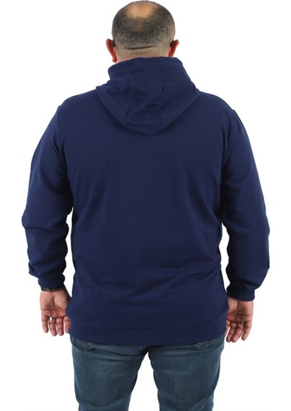 Büyük Beden Basic Mevsimlik Fermuarlı Kapüşonlu Sweat 22751 Indıgo modelleri
