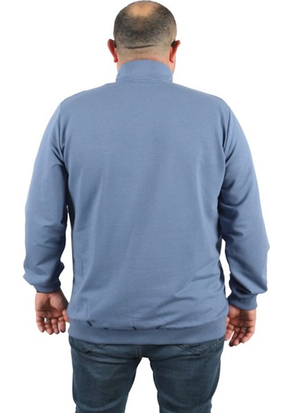 Büyük Beden Basic Mevsimlik Fermuarlı Sweatshirt 22750 Mavı modelleri