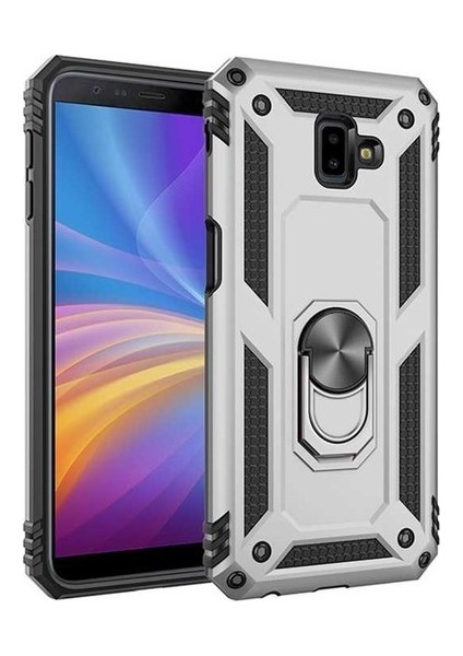 Samsung Galaxy J4 Plus J415 Kılıf Çift Katmanlı Yüzüklü Manyetik Vega Araç Tutucu Destekli Zırhlı Tank Kapak