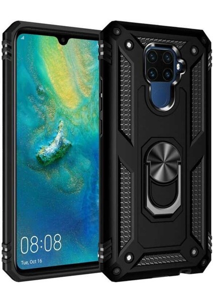 Xiaomi Redmi Note 9 Kılıf Çift Katmanlı Yüzüklü Manyetik Vega Araç Tutucu Destekli Zırhlı Tank Kapak