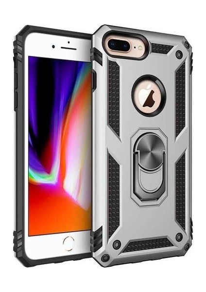 Apple iphone 6 Plus Kılıf Çift Katmanlı Yüzüklü Manyetik Vega Araç Tutucu Destekli Zırhlı Tank Kapak
