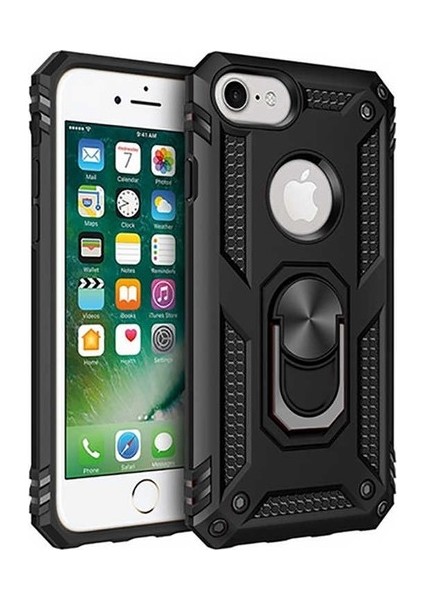 Apple iphone 7 Plus Kılıf Çift Katmanlı Yüzüklü Manyetik Vega Araç Tutucu Destekli Zırhlı Tank Kapak