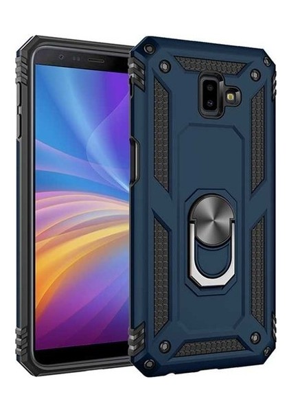 Samsung Galaxy J4 Plus J415 Kılıf Çift Katmanlı Yüzüklü Manyetik Vega Araç Tutucu Destekli Zırhlı Tank Kapak