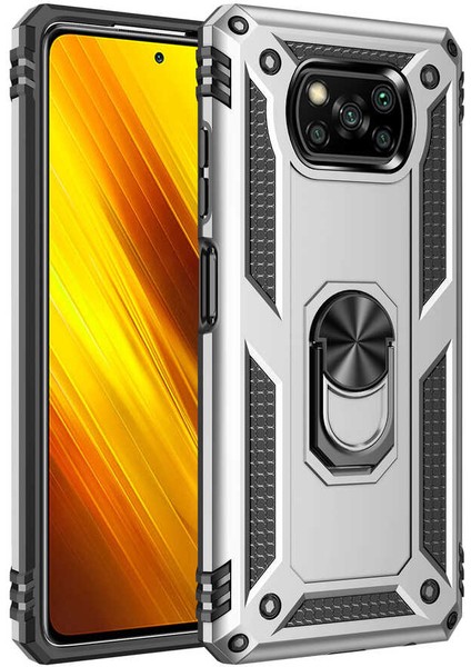 Xiaomi Poco F2 Pro Kılıf Çift Katmanlı Yüzüklü Manyetik Vega Araç Tutucu Destekli Zırhlı Tank Kapak