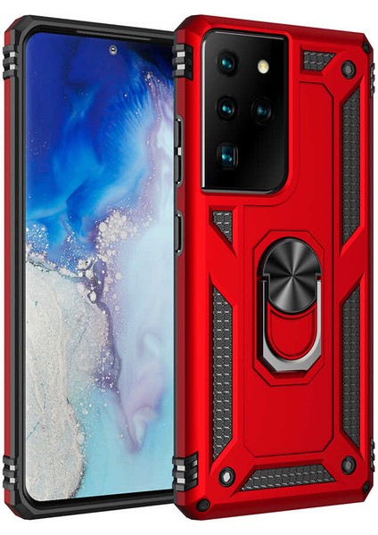 Huawei P40 Pro Els-Nx9 Kılıf Çift Katmanlı Yüzüklü Manyetik Vega Araç Tutucu Destekli Zırhlı Tank Kapak