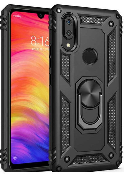 Huawei P Smart 2019 Pot-Lx1 Kılıf Çift Katmanlı Yüzüklü Manyetik Vega Araç Tutucu Destekli Zırhlı Tank Kapak