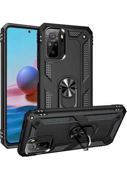 Xiaomi Redmi Note 10 5g Kılıf Çift Katmanlı Yüzüklü Manyetik Vega Araç Tutucu Destekli Zırhlı Tank Kapak