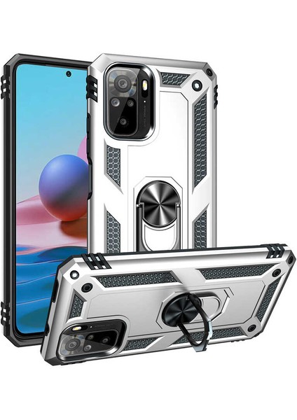 Xiaomi Redmi Note 10 Pro Max Kılıf Çift Katmanlı Yüzüklü Manyetik Vega Araç Tutucu Destekli Zırhlı Tank Kapak