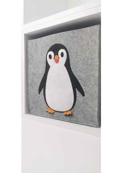 Penguen Tasarımlı Küp Bebek Çocuk Odası Organizer Oyuncak Sepeti