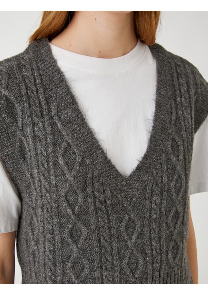 Örgü Süveter V Yaka Saç Örgüsü Desenli fırsatları