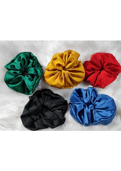 Elvinege Aksesuar 5 Adet Büyük Boy Xl Renkli Saten Simit Toka Seti - Scrunchie