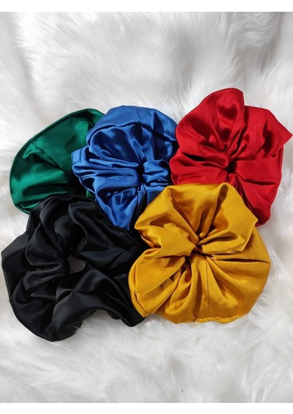 Elvinege Aksesuar 5 Adet Büyük Boy Xl Renkli Saten Simit Toka Seti - Scrunchie