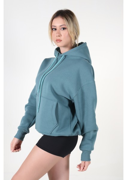 Kapüşonlu Oversize Kanguru Cepli Swaetshirt Hoodie Sweat Kadın