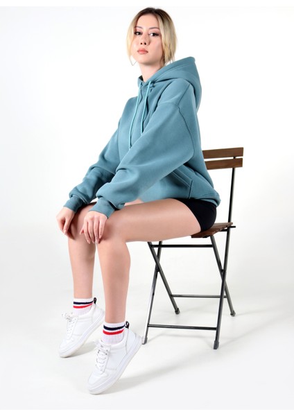 Kapüşonlu Oversize Kanguru Cepli Swaetshirt Hoodie Sweat Kadın