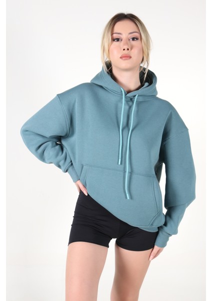 Kapüşonlu Oversize Kanguru Cepli Swaetshirt Hoodie Sweat Kadın