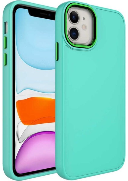 iPhone 11 Kılıf Renkli Tasarım Metal Buton ve Kamera Çıkıntılı