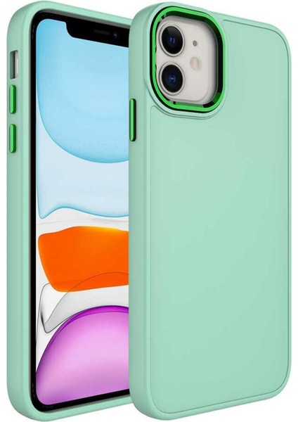 iPhone 11 Kılıf Renkli Tasarım Metal Buton ve Kamera Çıkıntılı