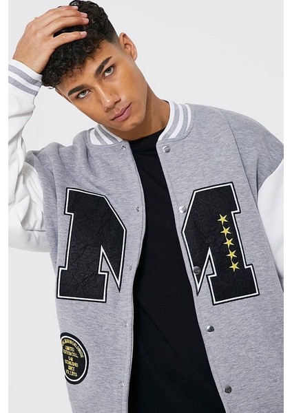 Unisex Oversize Gri M Bomber Kolej Ceket modelleri