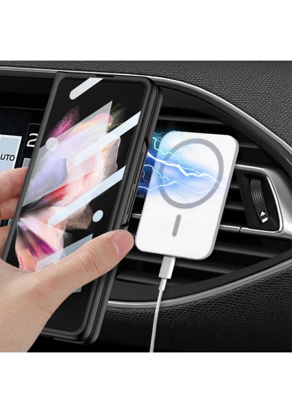 Samsung Galaxy Z Fold 3 Uyumlu Wireless Şarj Özellikli Kıpta Magsafe Kamera Korumalı Kılıf