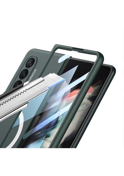 Samsung Galaxy Z Fold 3 Uyumlu Wireless Şarj Özellikli Kıpta Magsafe Kamera Korumalı Kılıf