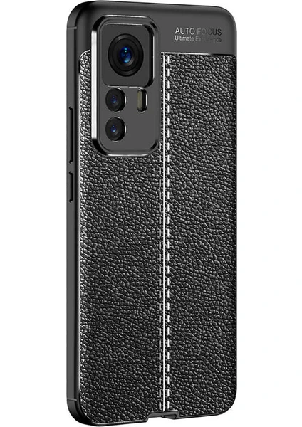 Case 4U Xiaomi Mi 12T Pro Kılıf Rugan Armor Deri Görünümlü Yüksek Kalite Silikon Niss Siyah