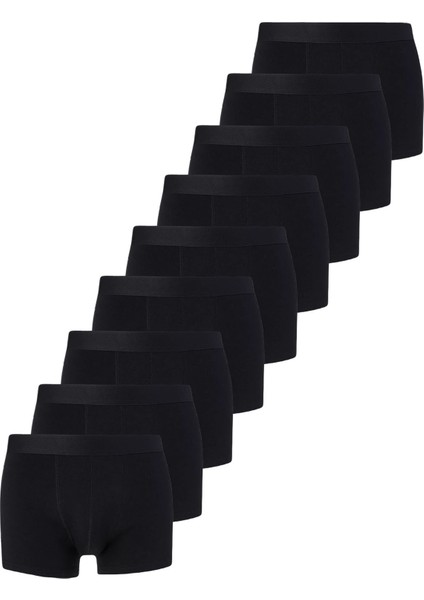 Erkek Siyah Boxer Pamuklu Likralı 9'lu Premium Paket
