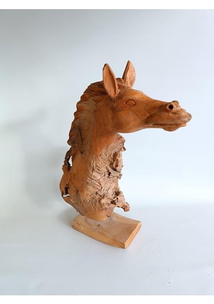 Dekoratif El Oyması Ahşap At Kafası 52X43X20CM (Teak Ağacı-1)