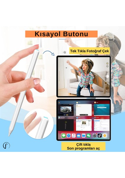 iPad Kablosuz Şarj Olabilen Eğime Duyarlı Avuç Içi Reddetme Özellikli (2. Nesil) Kalem