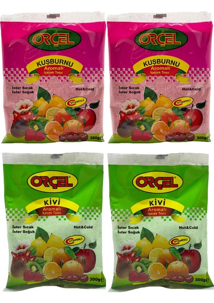 2 Kivi 2 Kuşburnu Aromalı İçecek Tozu Oralet Çay 4X300 gr