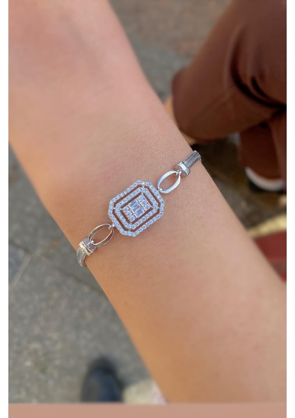 Gümüş Baget Taşlı Bayan Bileklik IS5552E3