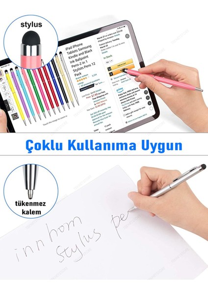 Dokunmatik Kalem Tüm Cihazlara Uyumlu Tablet Telefon Için Çizim & Yazı Kalemi 2 In 1 Tükenmez Uçlu