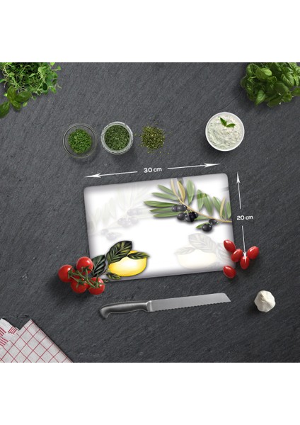 Zeytin ve Limon Desen Cam Kesme Tablası 20 x 30 cm fiyatları