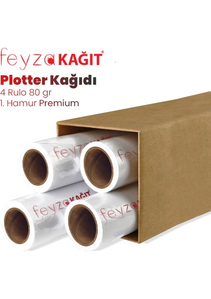 Feyza Kağıt 1.hamur Premium Opak 80 gr Plotter (Çizim) Kağıdı 31CM x 100MT (4 Rulo)