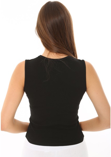 Kadın Sıfır Kol Fitilli T-Shirt Bluz Body Atlet Siyah indirimleri