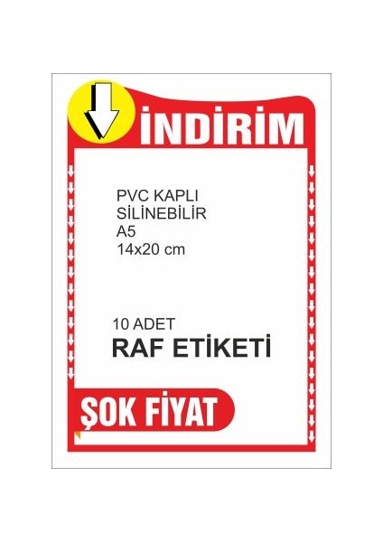 Silinebilir Pvc Kaplamalı A5 14X20 cm Indirim Etiketi Raf Önü Etiketi 10 Adet