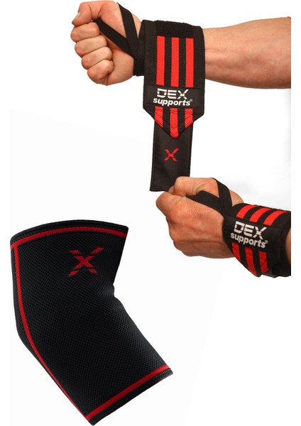 Dex Supports Fitness Bilek Bandajı, Wraps,wrist Wraps + Fitness Dirseklik, Antrenman Dirsekliği