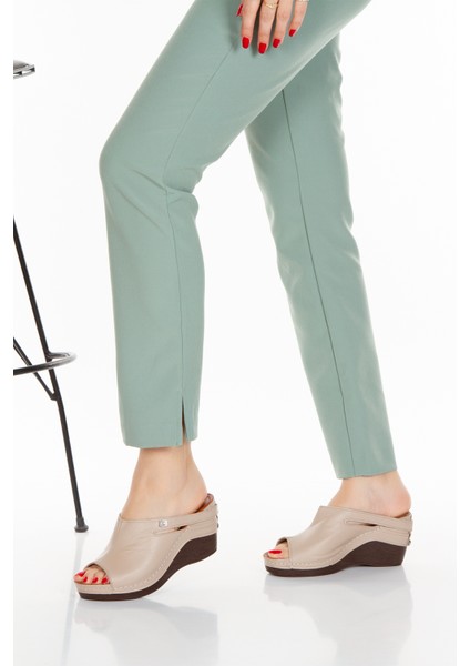 Dolgu Topuk Deri Kadın Terlik modelleri