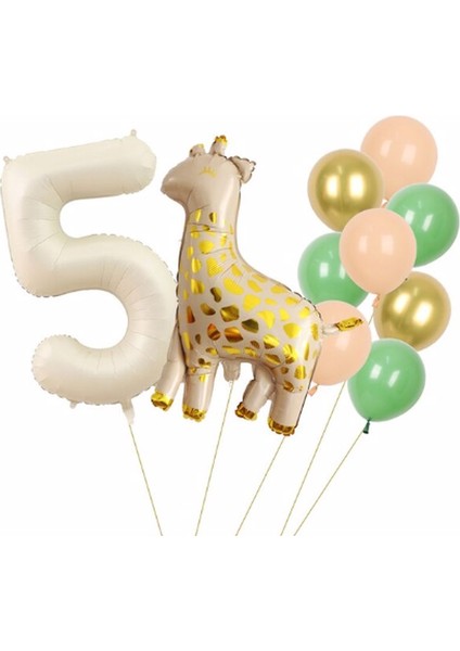 Zürafa Balon Set Yıldız Balon Folyo Set Konsept Doğum Günü Set Yaş Balon Set