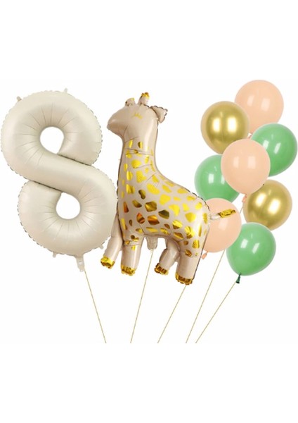 Zürafa Balon Set Yıldız Balon Folyo Set Konsept Doğum Günü Set Yaş Balon Set