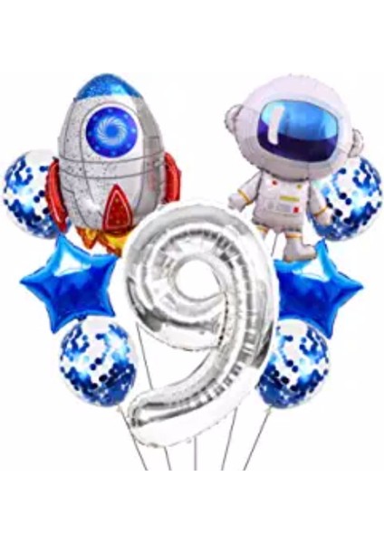 Uzay Kozmik Galaksi Astronot Roket Balon Set Yıldız Balon Folyo Set Konsept Doğum Günü Set Yaş Balon