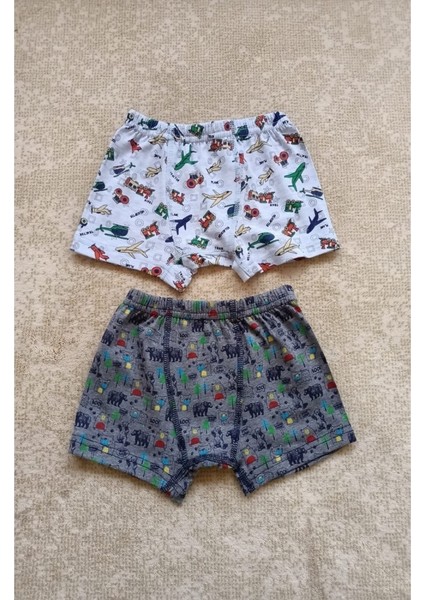 Iç Giyim Likralı Erkek Çocuk Pamuk Boxer Külot 2 Lı Paket