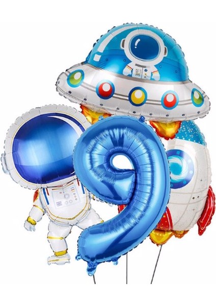 Uzay Astronot Uzay Gemisi Roket Balon Set Yıldız Balon Folyo Set Konsept Doğum Günü Set Yaş Balon