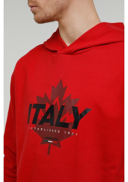 M-SD1047 Renato Logo Hood Kırmızı Erkek Sweatshirt fırsatları
