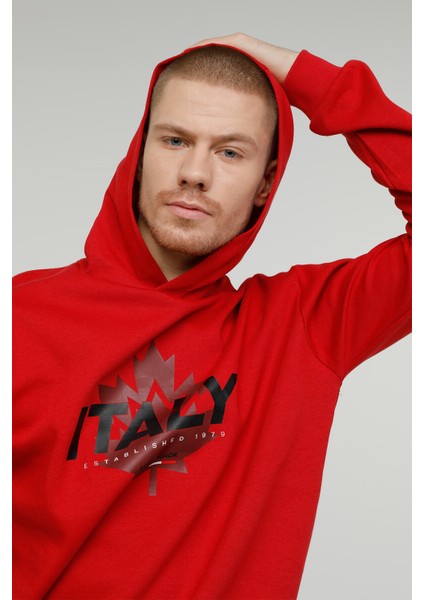 M-SD1047 Renato Logo Hood Kırmızı Erkek Sweatshirt indirimleri