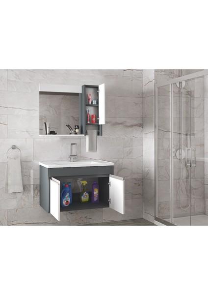 Alfa Banyo Visente-Oa 80 cm Mdf-Aynalı-Lavabolu Banyo Dolabı Takımı