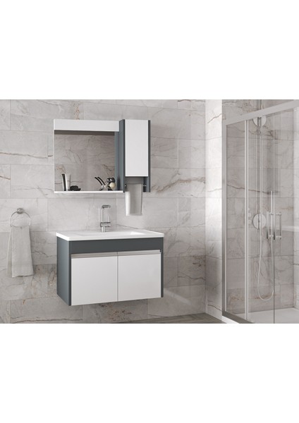 Alfa Banyo Visente-Oa 80 cm Mdf-Aynalı-Lavabolu Banyo Dolabı Takımı