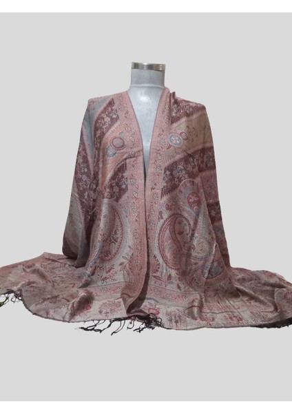 Desenli Ipek Şal - Bordo/renkli - Boyut/ebat 1.92 / 71 cm
