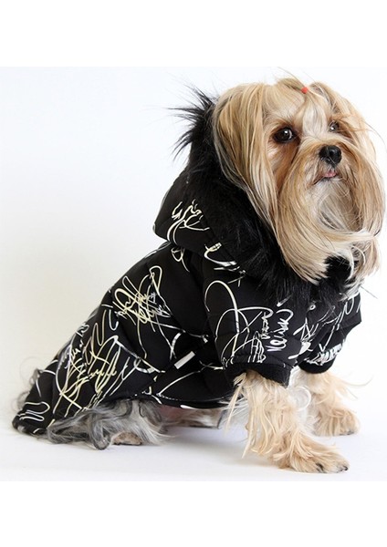 Pet Mont Imza Desenli Siyah Köpek Kedi Kıyafeti