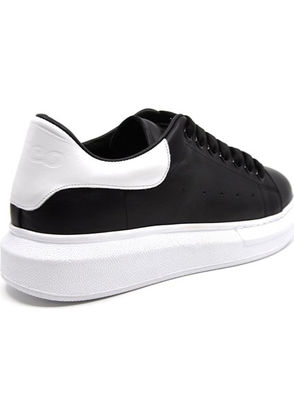 Hakiki Deri Erkek Sneaker Ayakkabı Siyah Beyaz 9838